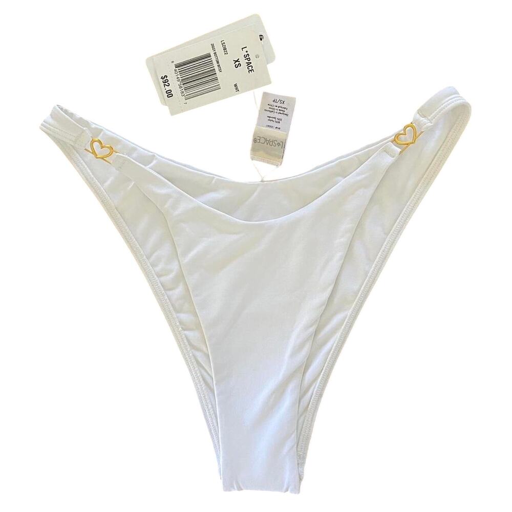 LSPACE White Bikini Gold Heart High Hip Bottoms Size XS